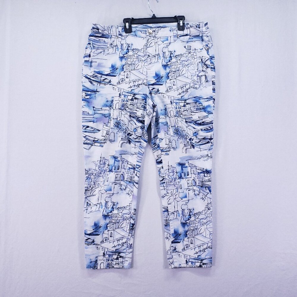Chico's So Slimming Girlfriend Ankle Pants Women Sz 3 Watercolor Art Landscape